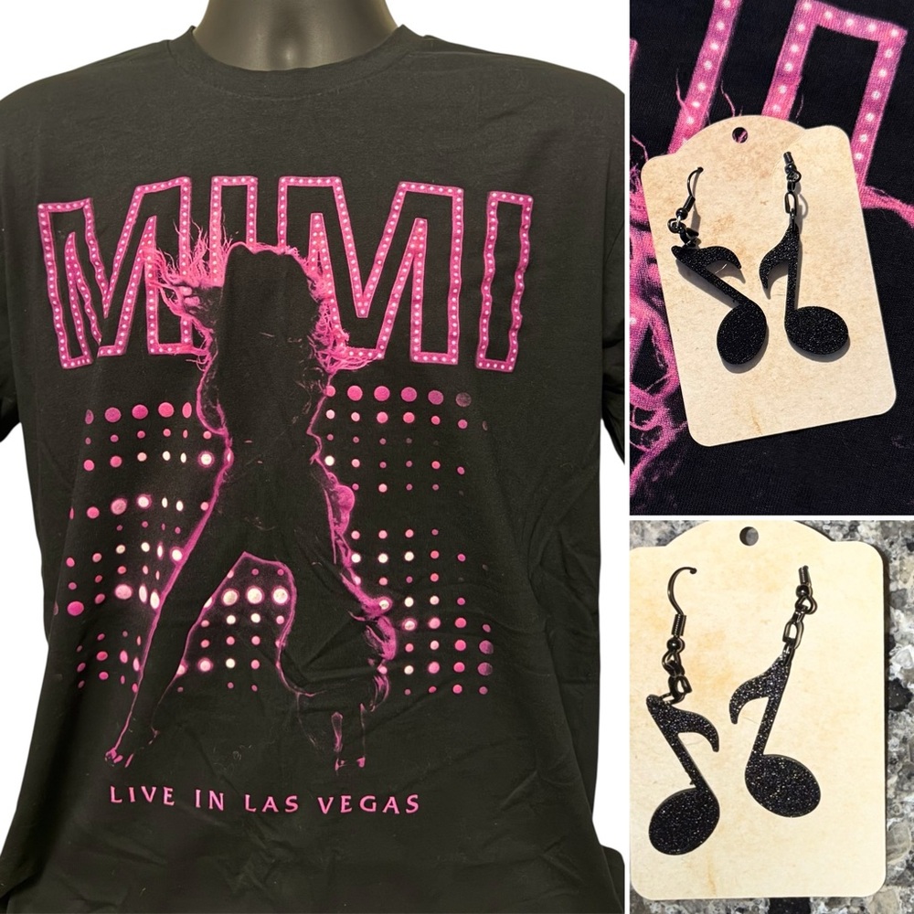 MC Mariah Carey Mimi Las Vegas Residency Tee- Large + “Music Note” earrings!